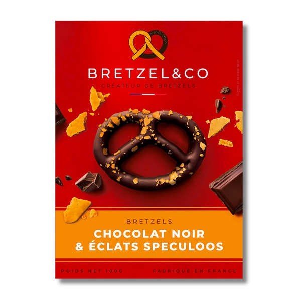 Bretzels chocolat noir - Eclats de spéculoos - Boîte de 100g