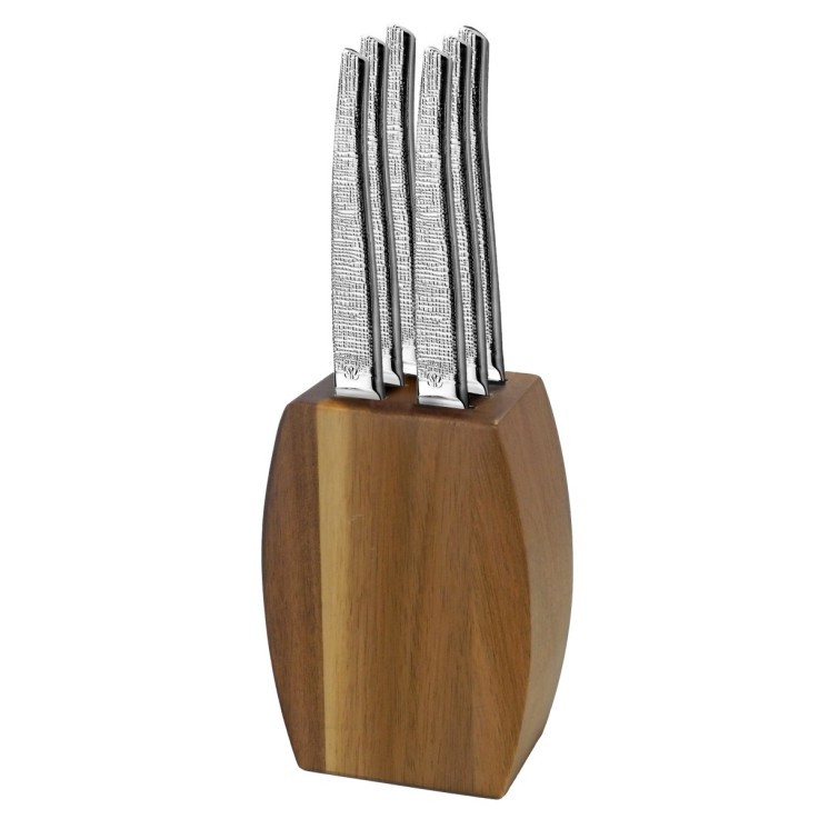 Bloc bois d'acacia 6 couteaux steak en inox