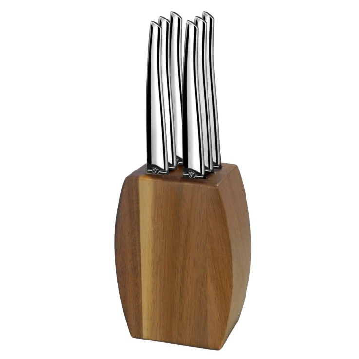 Bloc bois d'acacia 6 couteaux steak en inox