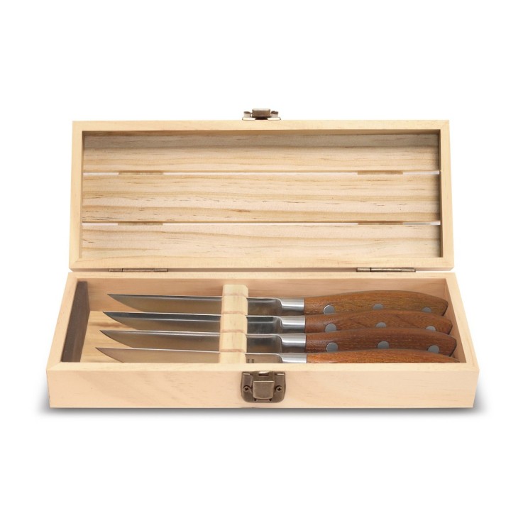 Coffre bois palette 4 couteaux steak en inox
