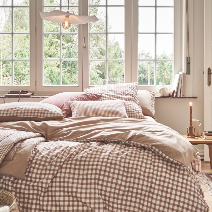 Parure de lit imprimée en percale de coton, taies rectangles, VICHY