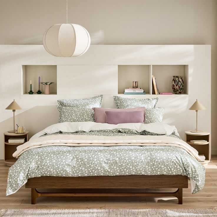 Parure de lit imprimée en percale de coton, taies rectangles, ARABESQUE