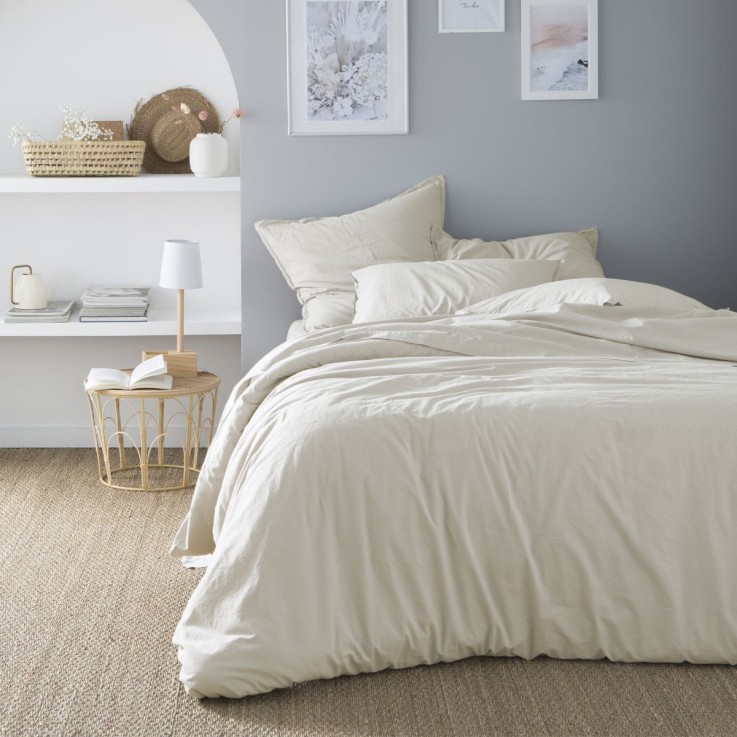 Taie d'oreiller unie en coton lavé, SOFT LINE