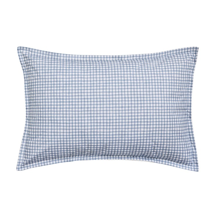 Taie d'oreiller imprimée en percale de coton, MINI VICHY CELESTE