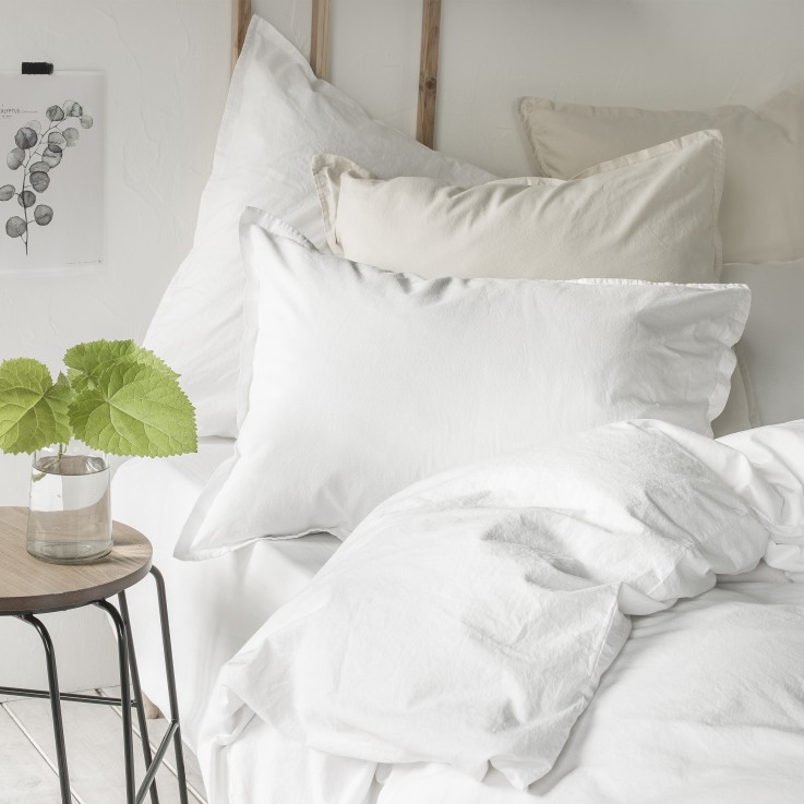Taie d'oreiller unie en coton lavé, SOFT LINE