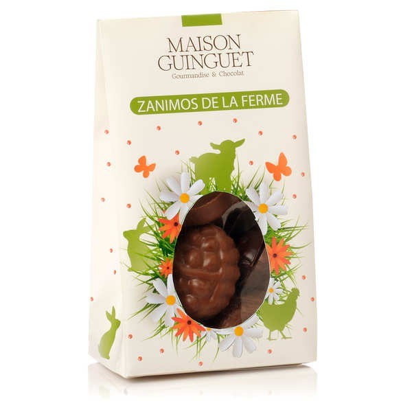 Chocolats de Pâques Animaux de la ferme fourrés praliné - Boîte de 120g