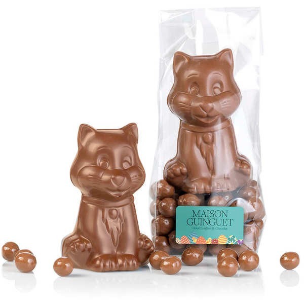 Chaton en chocolat au lait et ses perles de céréales chocolat au lait caramel  - Sachet de 80g