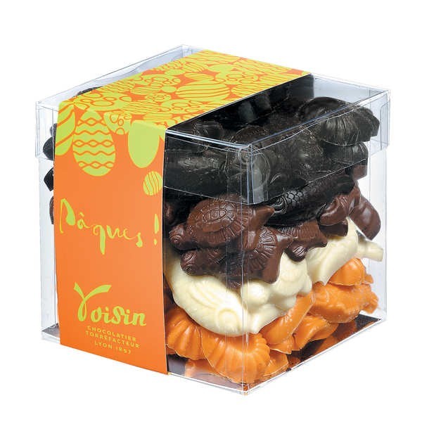 Le cube assortiment de friture de Pâques noir, lait, blanc et orange - Le cube de 400g