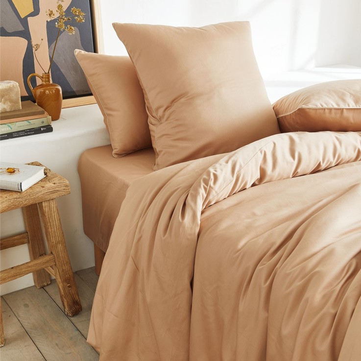 Drap housse uni en satin de coton, HEURE DORÉE