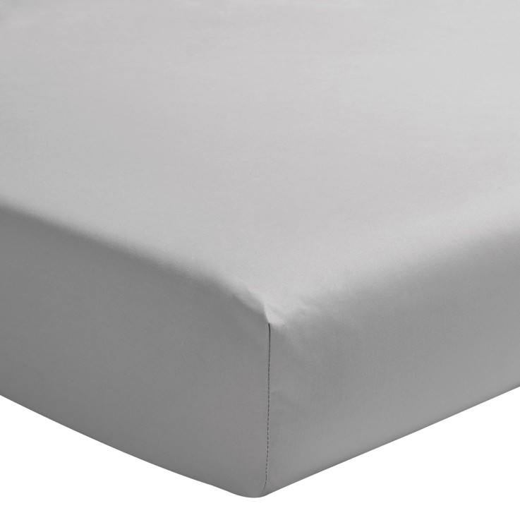 Drap housse uni en satin de coton lavé bonnet 30cm, BRUME