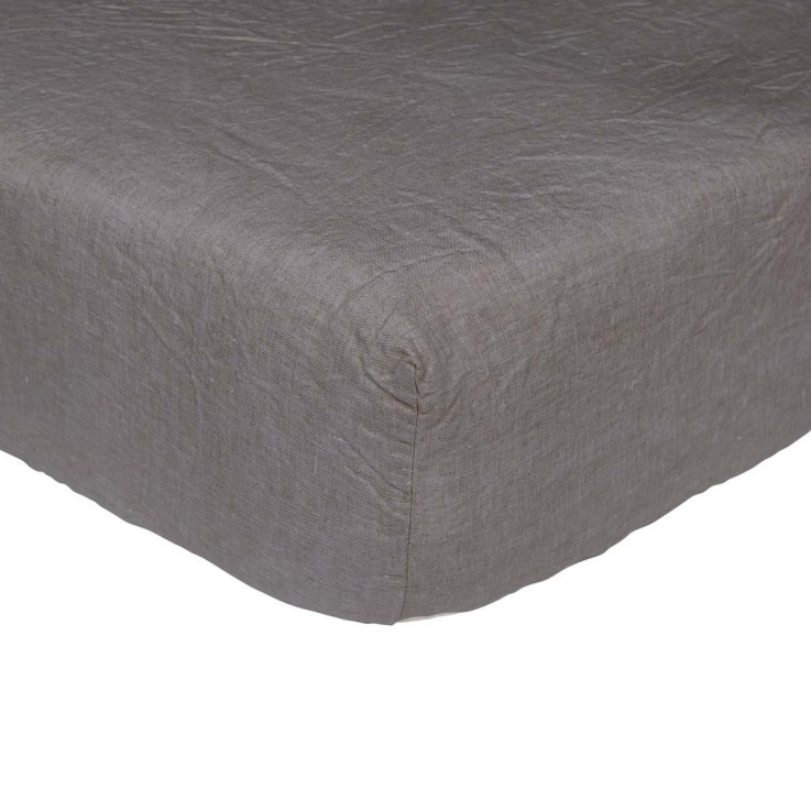 Drap housse uni en lin, BASALTE