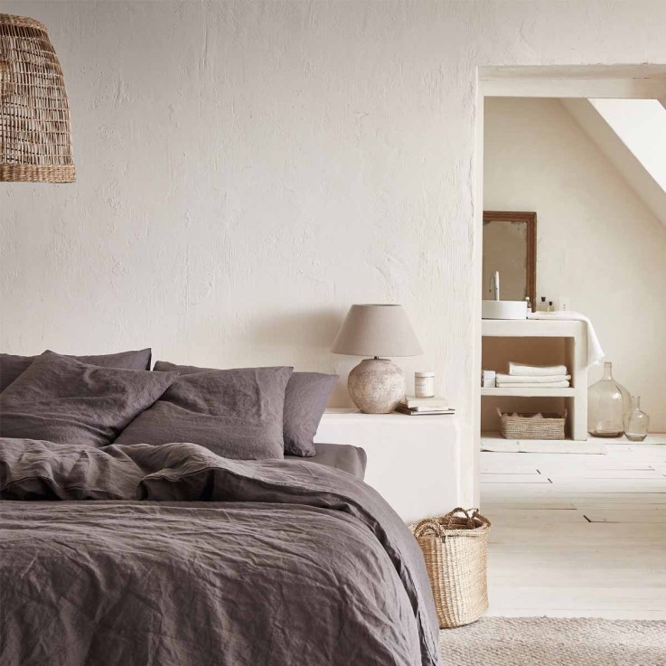 Drap housse uni en lin, BASALTE