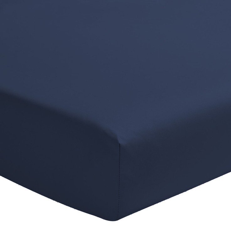 Drap housse uni en satin de coton lavé, BLEU FLANDRES