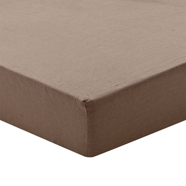 Drap housse uni en lin, bonnet de 30cm, PARTI PRIS ECORCE