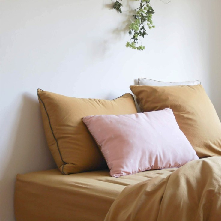 Drap housse uni en satin de coton lavé, HOUBLON