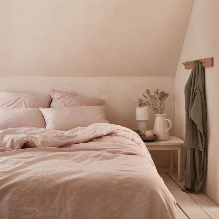 Drap housse uni en lin, ROSÉE