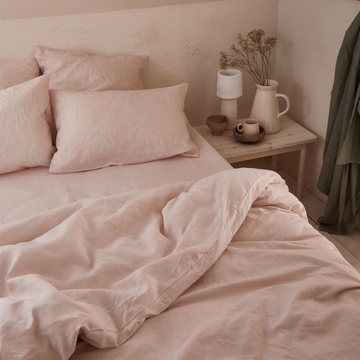 Drap housse uni en lin, ROSÉE