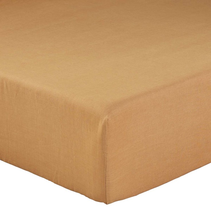 Drap housse uni en lin, LIN BLÉ