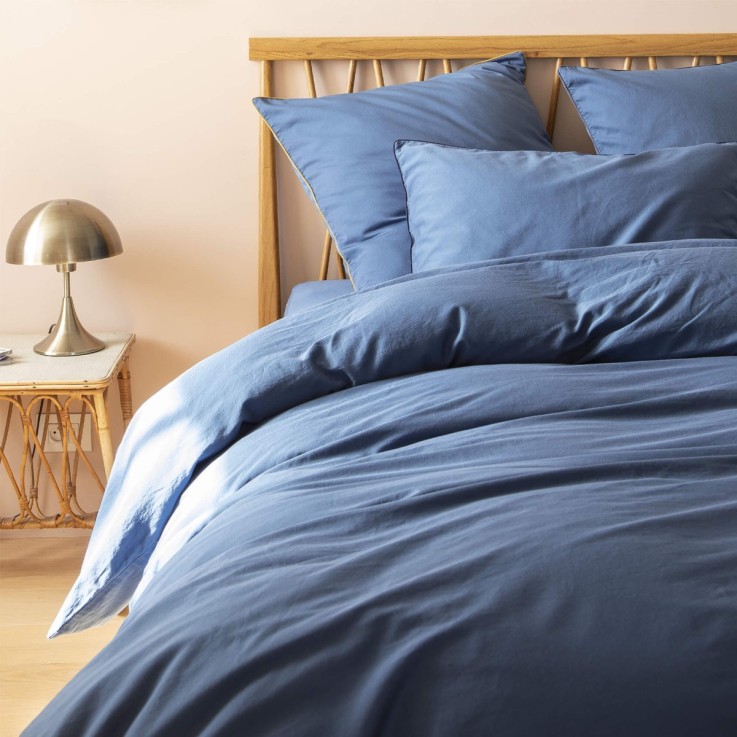 Lot de 2 taies d'oreiller unie en satin de coton, BLEU FLANDRES