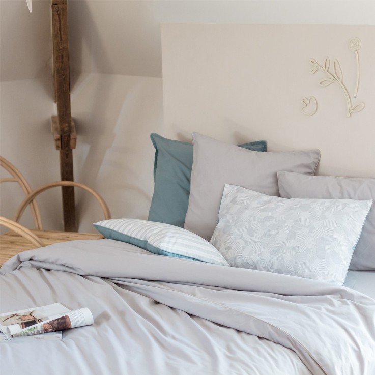 Taie d'oreiller unie en coton bio, GRIS FALAISE