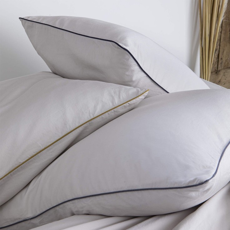 Lot de 2 taies d'oreiller en satin de coton lavé, BRUME