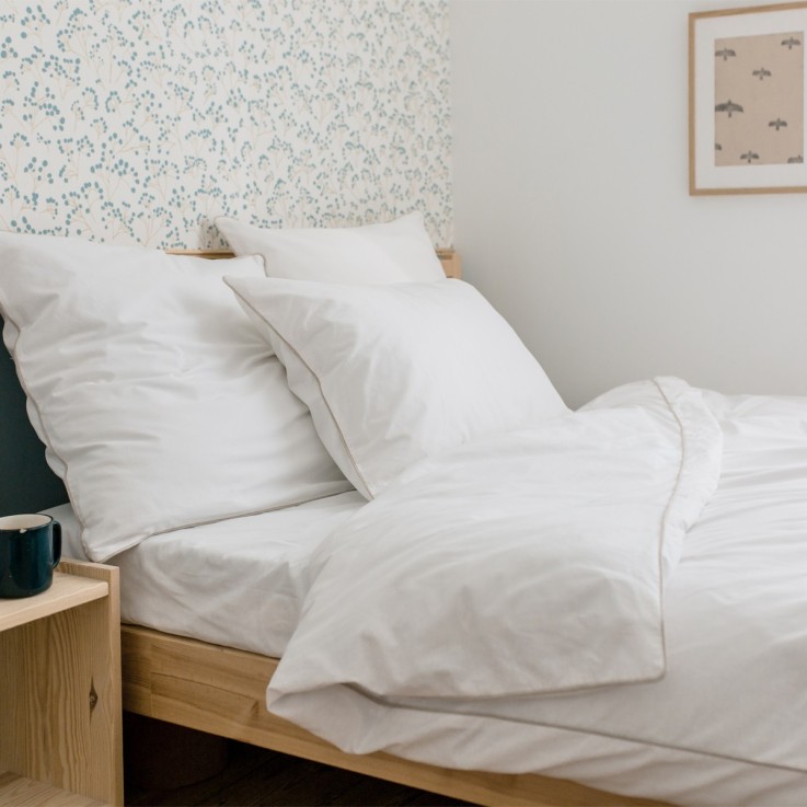 Lot de 2 taies d'oreiller unie en coton bio, BLANC D'ECUME