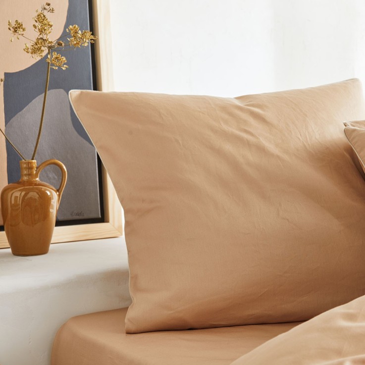 Taie d'oreiller unie en satin de coton, HEURE DORÉE