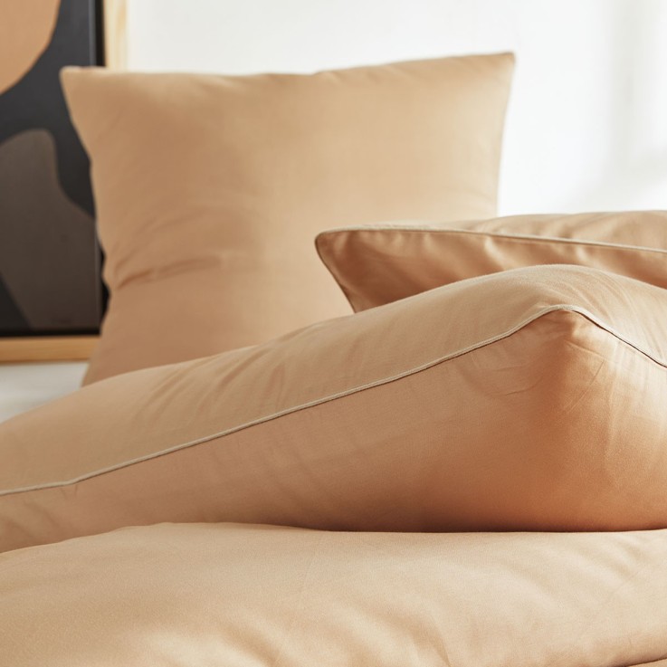 Taie d'oreiller unie en satin de coton, HEURE DORÉE