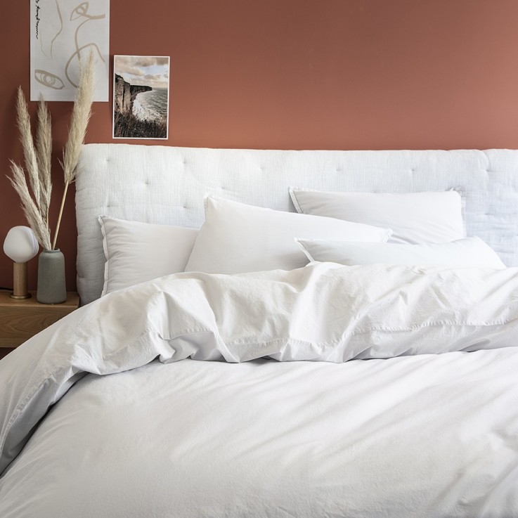 Lot de 2 taies d'oreiller unies en percale de coton lavée, ALBÂTRE