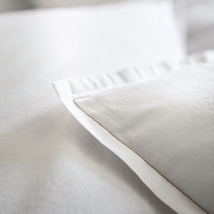 Lot de 2 taies d'oreiller unies en percale de coton lavée, ALBÂTRE