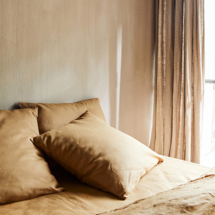 Taie d'oreiller unie en lin, LIN BLÉ