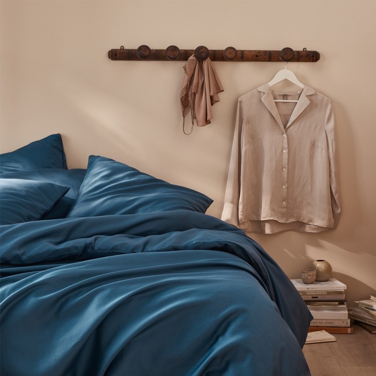 Parure de lit unie Housse couette + taies carrées en percale de coton, BLEU FLANDRES