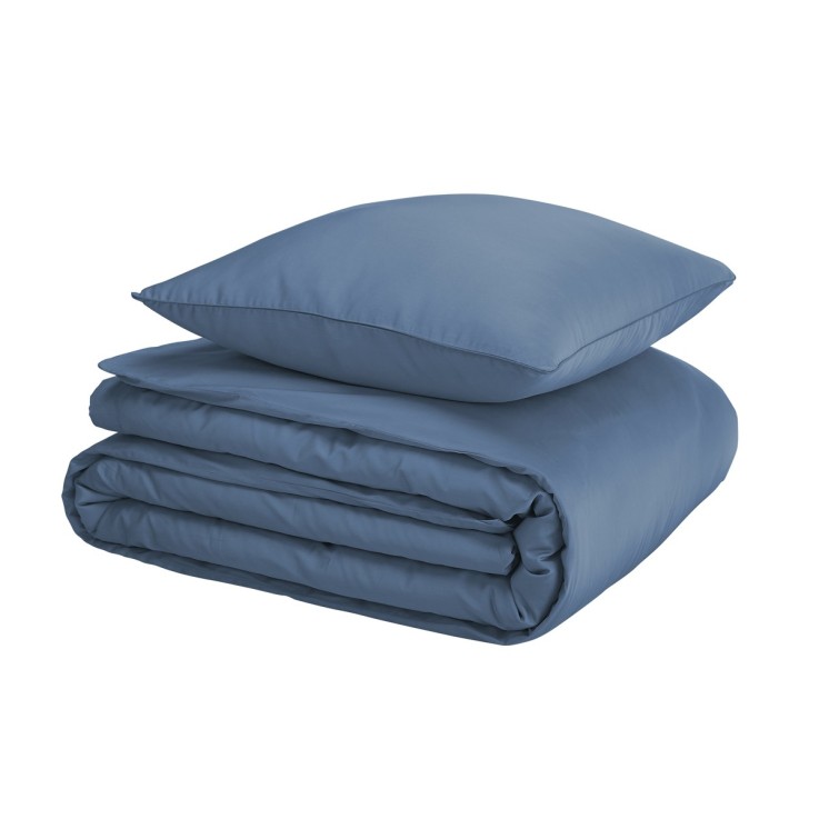 Parure de lit unie Housse couette + taies carrées en percale de coton, BLEU FLANDRES