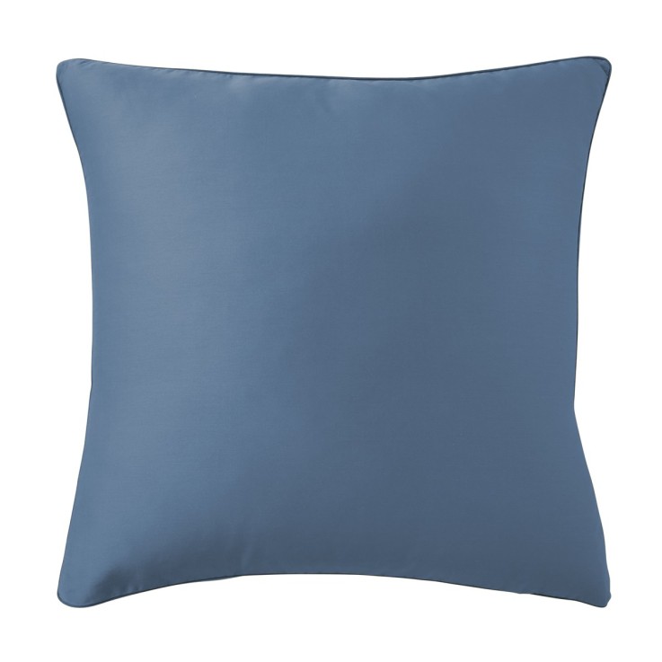 Parure de lit unie Housse couette + taies carrées en percale de coton, BLEU FLANDRES