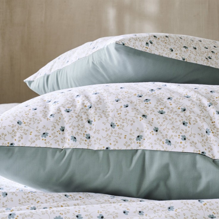 Parure de lit imprimée Housse de couette + 2 taies carrées, FLEURS DE LIN