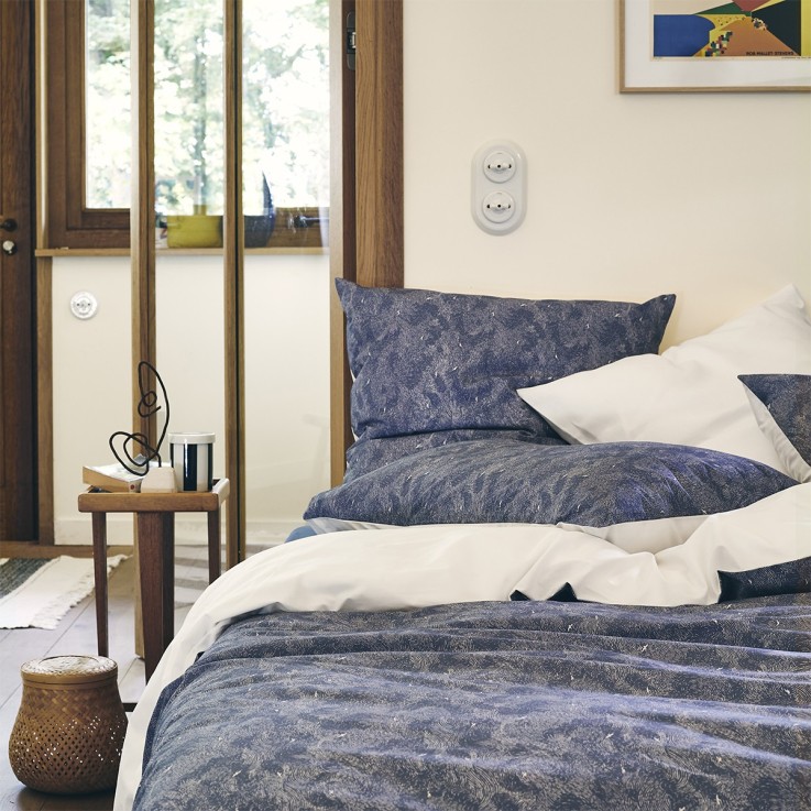 Parure de lit Housse couette + 2 taies rectangles en percale de coton, EMBRUNS BASQUE