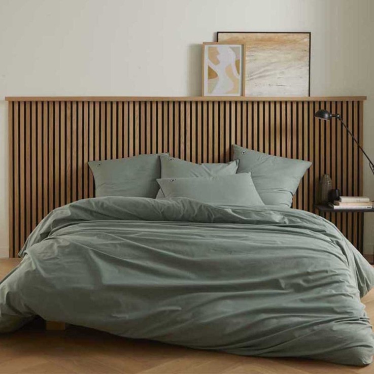 Parure de lit unie Housse de couette + 2 taies rectangulaires, CŒUR SAUGE