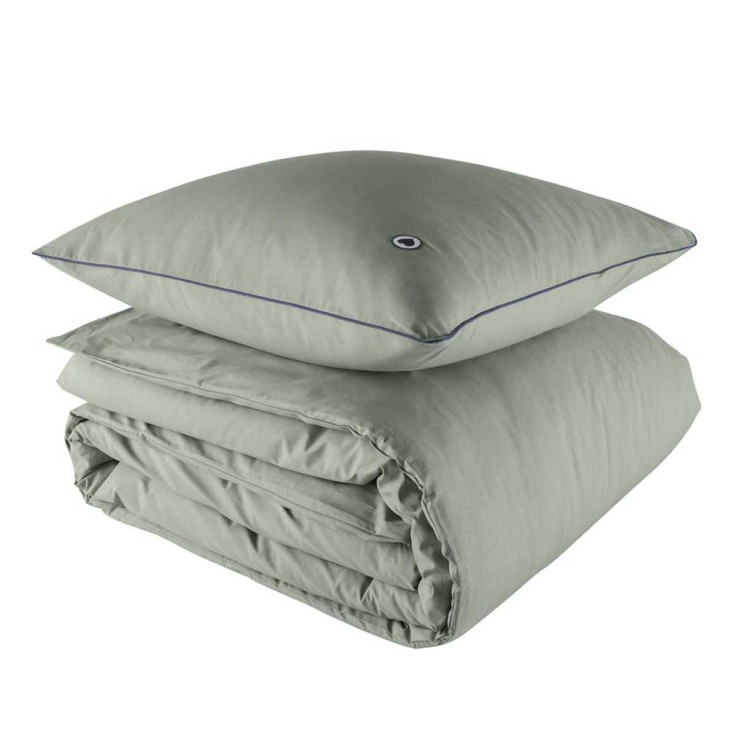 Parure de lit unie Housse de couette + 2 taies rectangulaires, CŒUR SAUGE