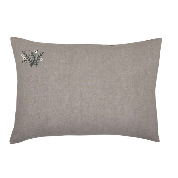 Parure de lit brodée Housse de couette + 2 taies rectangles, BOUQUET NATUREL