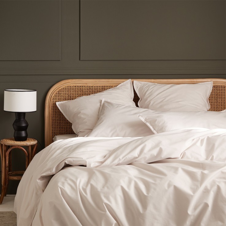 Parure de lit unie Housse couette + taies carrées en percale de coton, ALBÂTRE