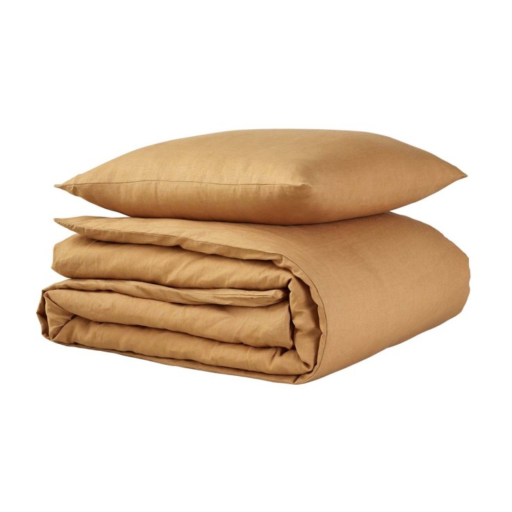 Parure de lit unie Housse de couette + 2 taies rectangulaires, BLÉ LIN