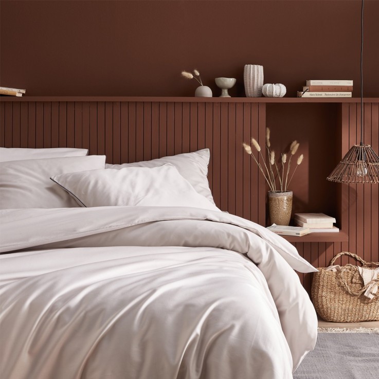 Housse de couette unie en satin de coton, BRUME