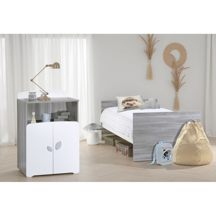 Lit combiné évolutif 60x120 en 90x190 en bois gris