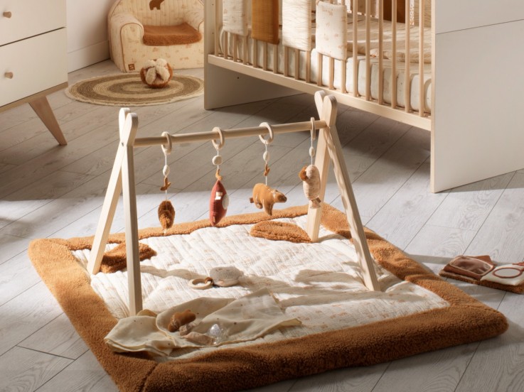 Grand tapis de jeu en double gaze de coton et sherpa