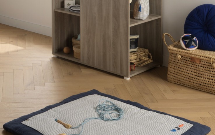 Grand tapis de jeu en double gaze de coton marinière