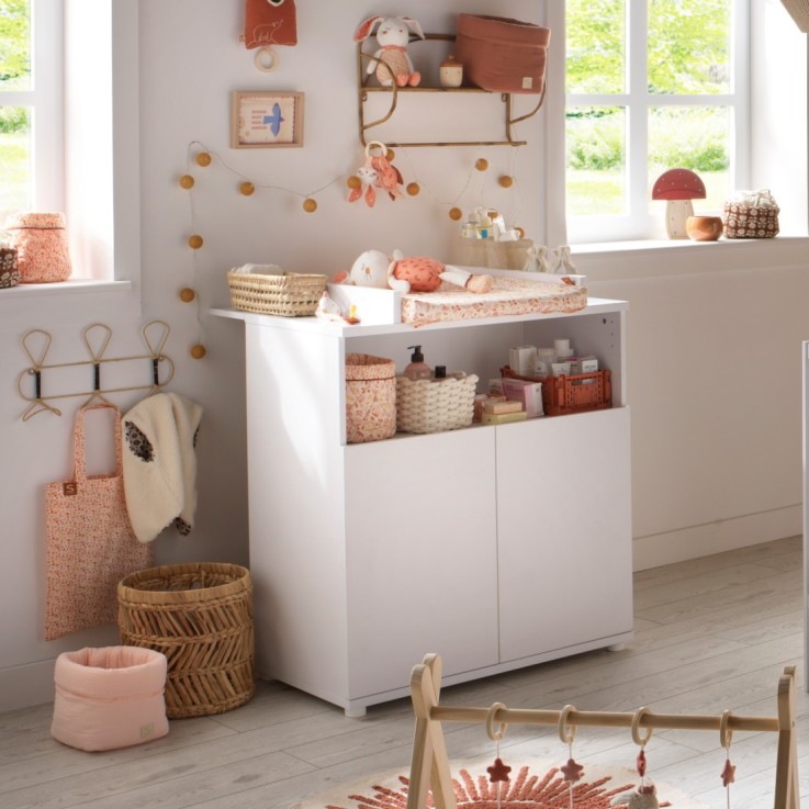 Commode à langer bébé 2 portes blanc ultra