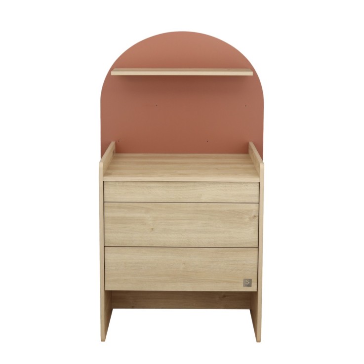 Commode à langer évolutive en bureau - décor bois chêne sépia forme arche