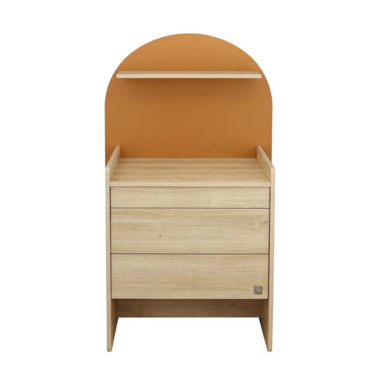 Commode à langer évolutive en bureau - décor bois chêne sépia forme arche