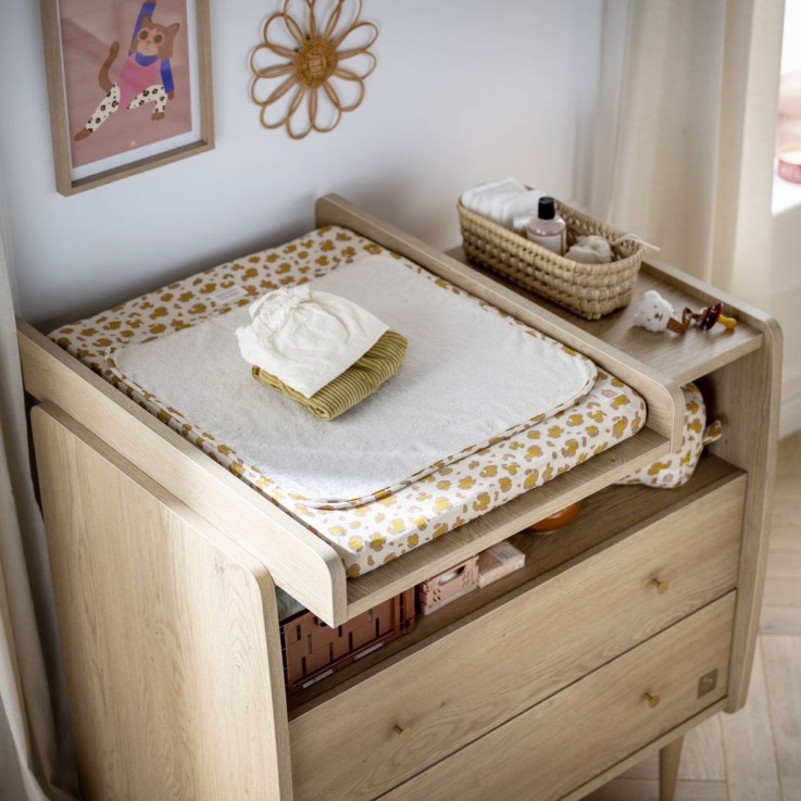 Plan à langer coulissant pour commode 2 tiroirs décor chêne vintage