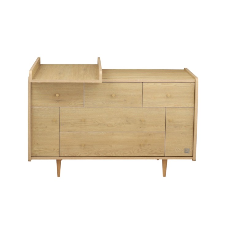 Plan à langer coulissant pour commode XXL 5 tiroirs décor chêne vintage